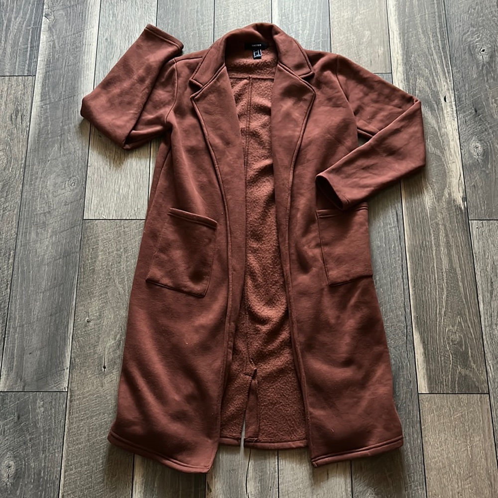 Forever 21 French Terry Trench Coat - Brown - Picture 3 of 11